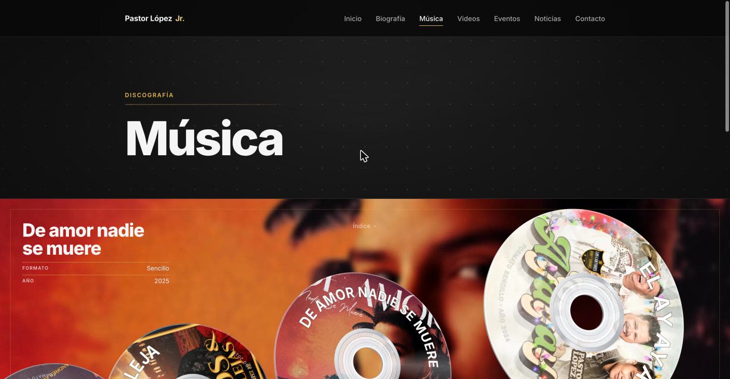 Página oficial pastorlopezjr.com, hecha por Control Music Group